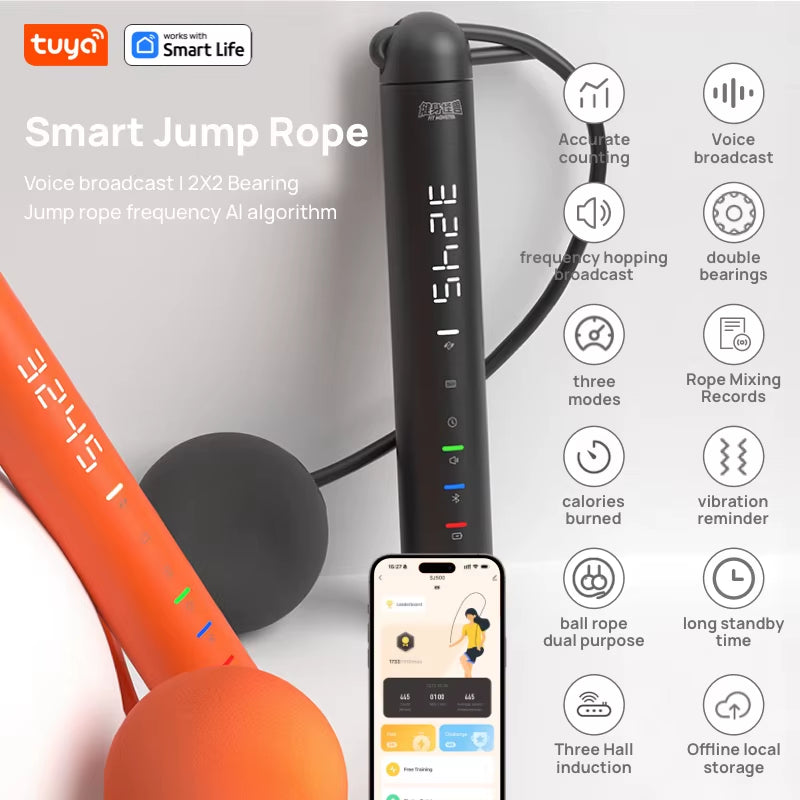 Tuya Smart Jump Rope with App Data Analysis - Ideal for Home Gym, Crossfit, and Exercise Tracking for Men and Women