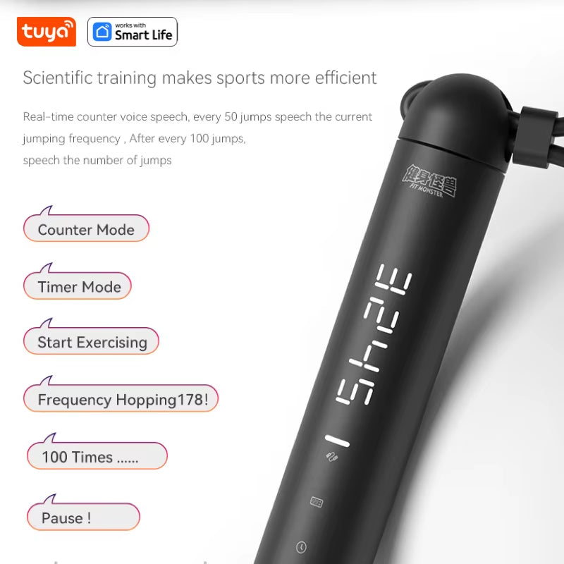 Tuya Smart Jump Rope with App Data Analysis - Ideal for Home Gym, Crossfit, and Exercise Tracking for Men and Women
