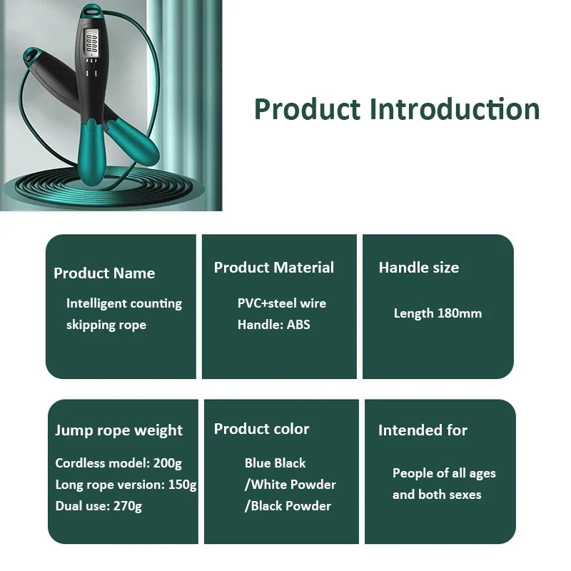 Intelligent Cordless Jump Rope with Negative Weight Ball and Steel Wire for Adult Training and Fitness Equipment