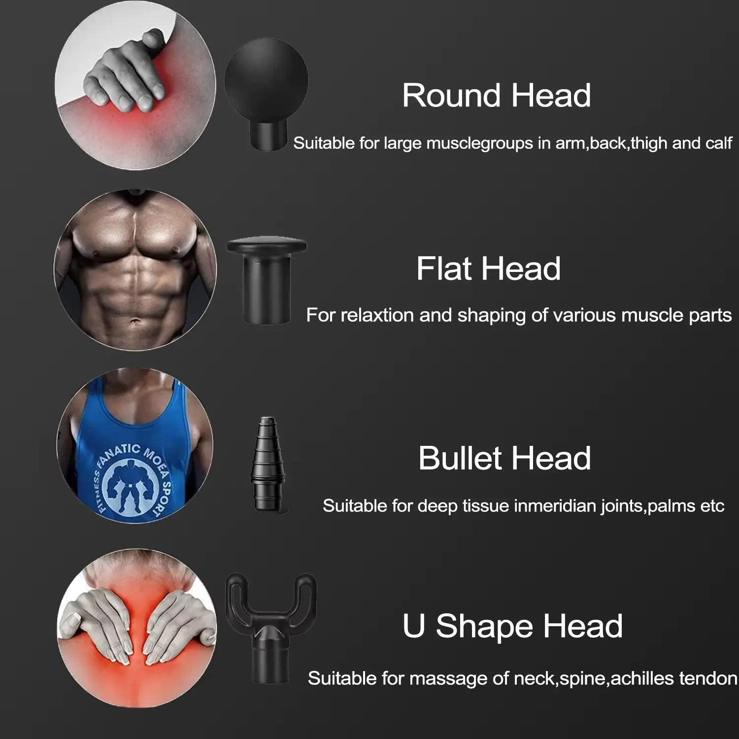 Massage Gun Deep Tissue, Muscle Fascia Gun，Muscle Massage Gun for Pain Relief with 4 Massage Heads & 6 Speeds