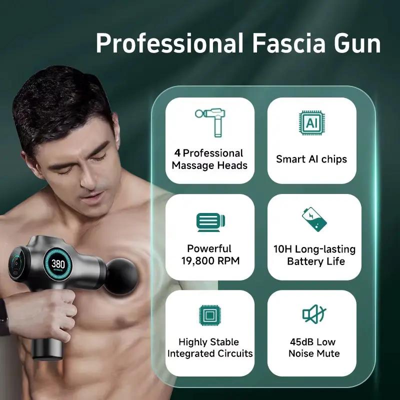 Massage Gun Deep Tissue, Muscle Fascia Gun，Muscle Massage Gun for Pain Relief with 4 Massage Heads & 6 Speeds